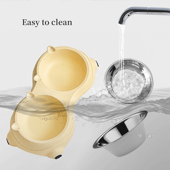 Bear‑Shaped Stainless Steel Double Pet Bowl, Non‑Slip Dog Cat Feeding Water Bowl