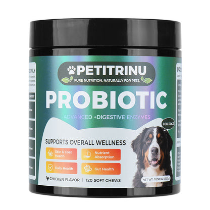 Petitrinu Dog Probiotic Soft Chews | Chicken Flavor Daily Wellness Support, 120ct