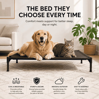Elevated Cooling Pet Bed for Dogs & Cats – Breathable Raised Cot for Indoor & Outdoor Use