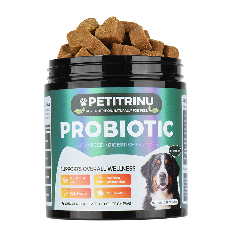 Petitrinu Dog Probiotic Soft Chews | Chicken Flavor Daily Wellness Support, 120ct