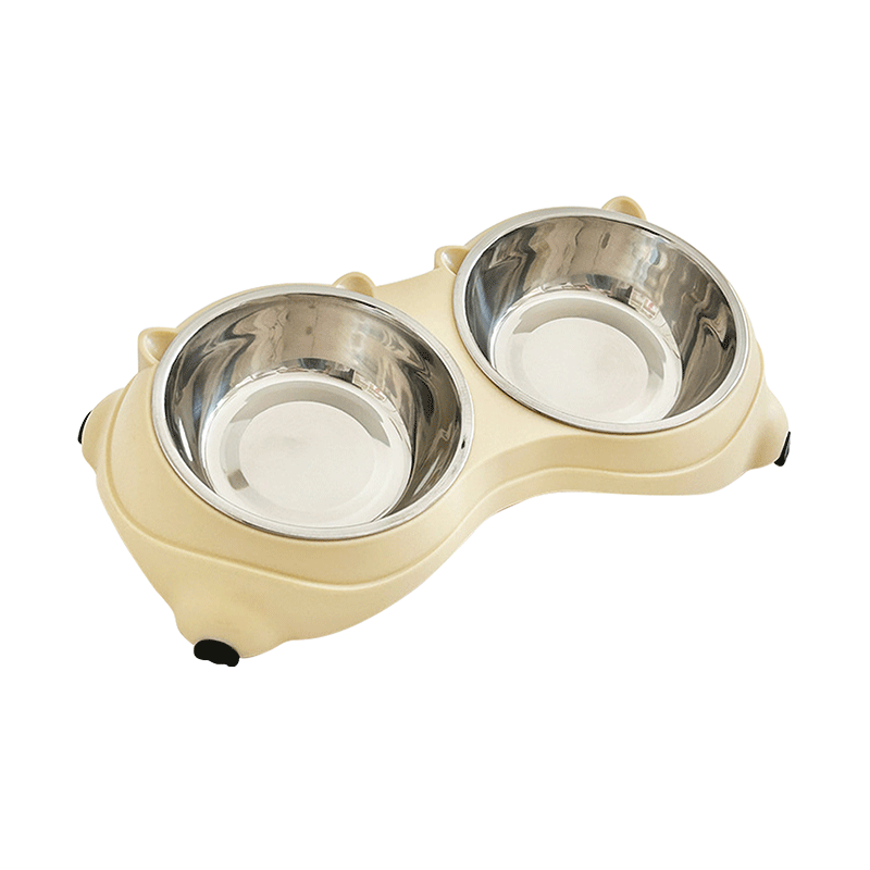 Bear‑Shaped Stainless Steel Double Pet Bowl, Non‑Slip Dog Cat Feeding Water Bowl