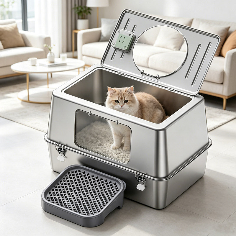 Extra Large Stainless Steel Cat Litter Box for Indoor Cats