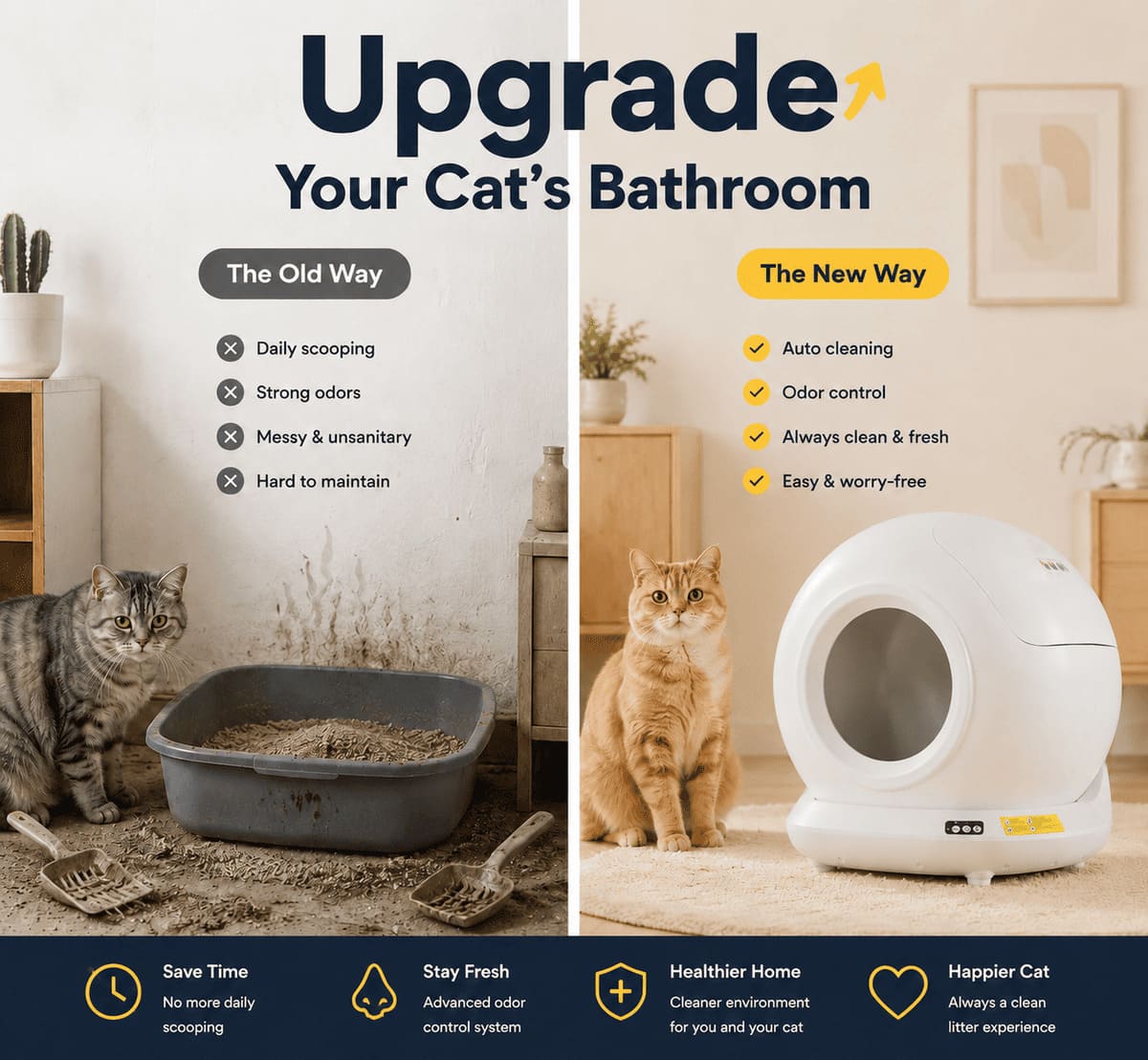 Self-Cleaning Automatic Cat Litter Box for Multiple Cats