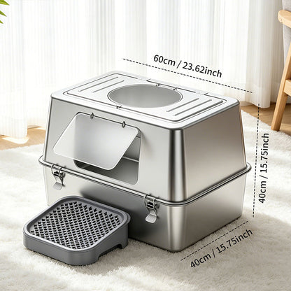 Extra Large Stainless Steel Cat Litter Box for Indoor Cats
