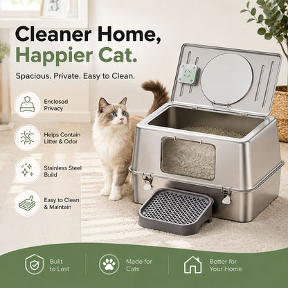 Extra Large Stainless Steel Cat Litter Box for Indoor Cats